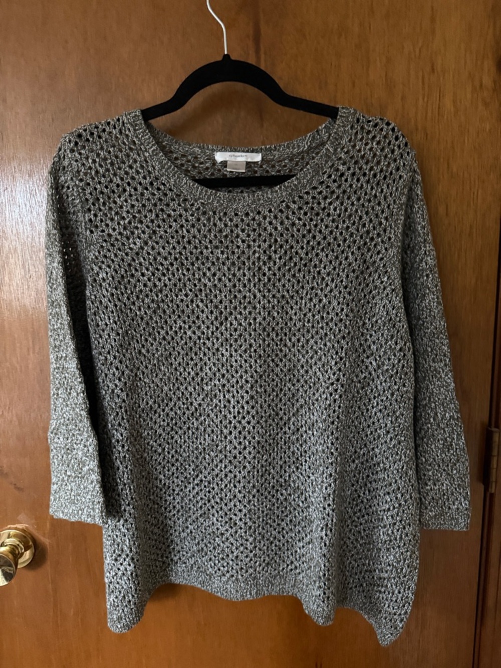 CJ Banks Open-Knit Crewneck Sweater in Heathered Gray